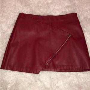 Zara Red Faux Leather Skirt with Side Zip